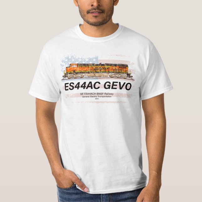 GE ES44AC GEVO-lokomotiv och amerikansk flagga T Shirt (Framsida)