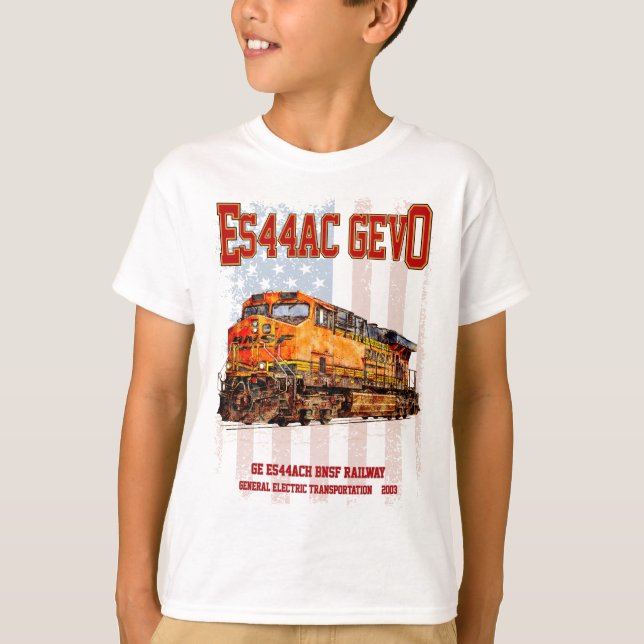 GE ES44AC GEVO-lokomotiv och amerikansk flagga T Shirt (Framsida)