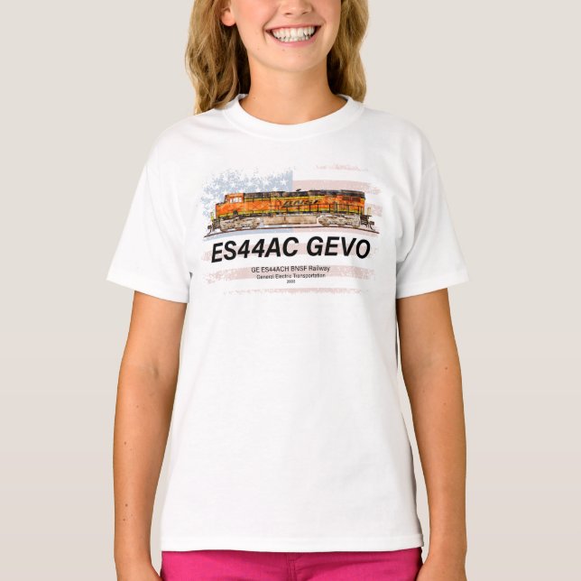 GE ES44AC GEVO-lokomotiv och amerikansk flagga T Shirt (Framsida)