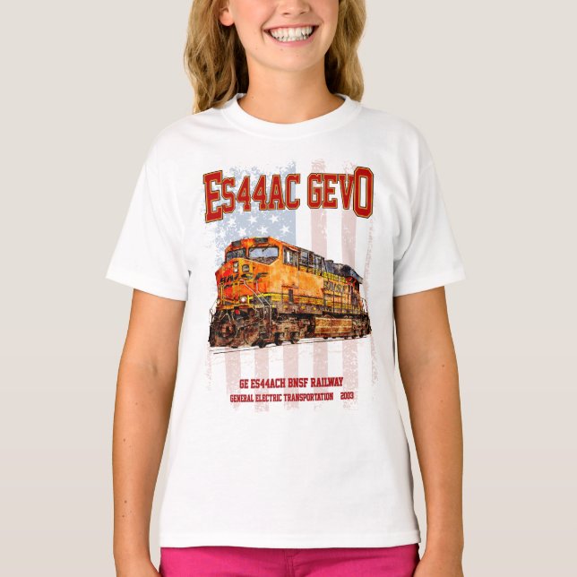 GE ES44AC GEVO-lokomotiv och amerikansk flagga T Shirt (Framsida)