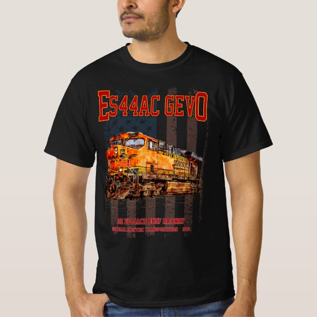 GE ES44AC GEVO-lokomotiv och amerikansk flagga T Shirt (Framsida)