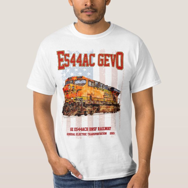 GE ES44AC GEVO-lokomotiv och amerikansk flagga T Shirt (Framsida)