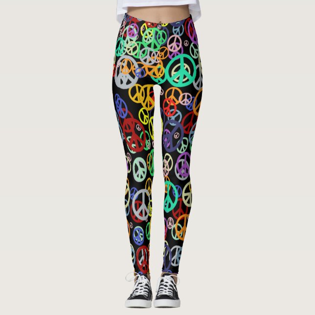 Ge Fred En Chans Färgglatt Fredssymbol Mönster Leggings (Framsida)