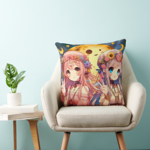 Ge Fredsteckenet Anime Girl Hippie Måne Girls Kudde