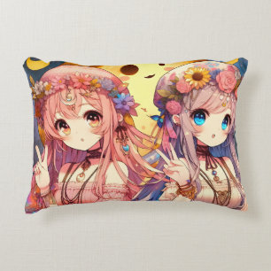 Ge Fredsteckenet Anime Girl Hippie Måne Girls Prydnadskudde