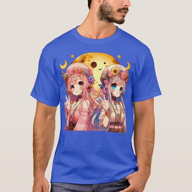 Ge Fredsteckenet Anime Girl Hippie Måne Girls T Shirt (Framsida)