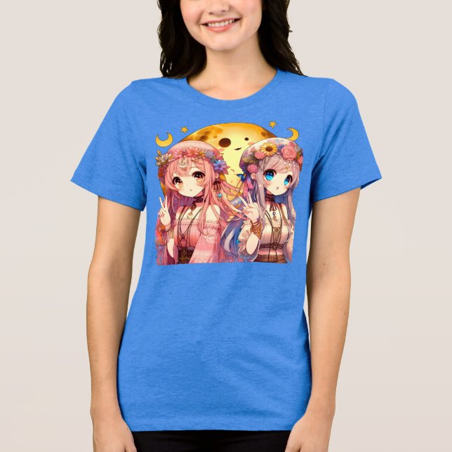 Ge Fredsteckenet Anime Girl Hippie Måne Girls T Shirt (Framsida)