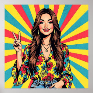 Ge Fredsteckenet Retro Boomer Hippie Dam Poster