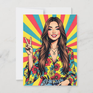 Ge Fredsteckenet Retro Boomer Hippie Dam Vykort