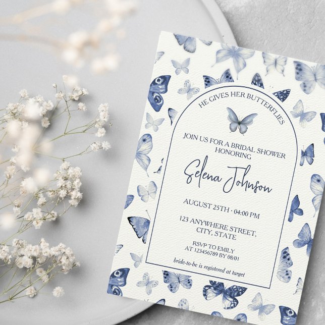 Ge hennes fjärilar | MÖHIPPA Inbjudningar (He gives her butterflies | Butterfly Bridal Shower Invitation)