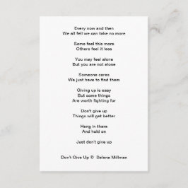 "Ge inte upp" Dikt Tilläggskort