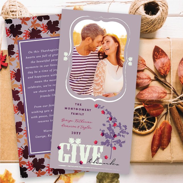 Ge Löv  Thanksgiving Photo Julkort (Give Thanks Falling Leaves Thanksgiving Photo Holiday Card @ fat_fa_tin)