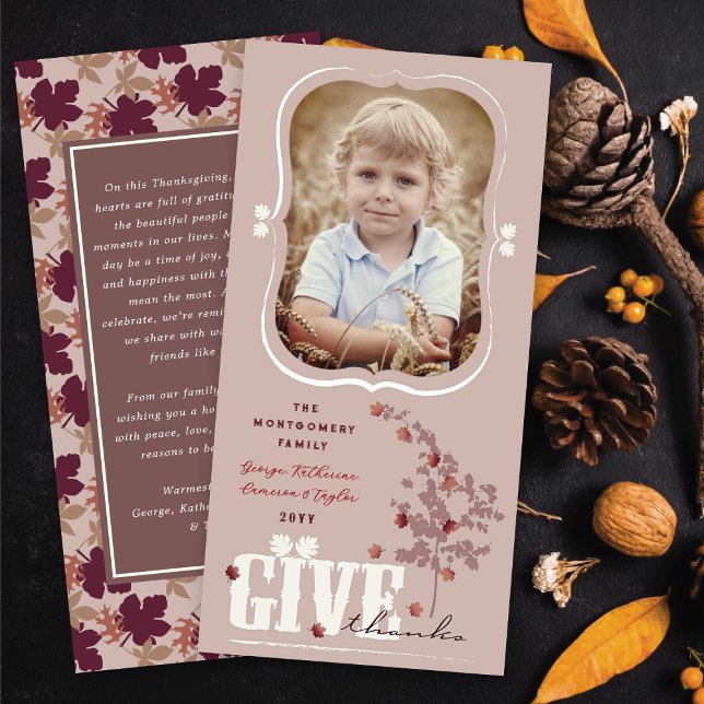 Ge Löv  Thanksgiving Photo Julkort (Give Thanks Falling Leaves Thanksgiving Photo Holiday Card @ fat_fa_tin)