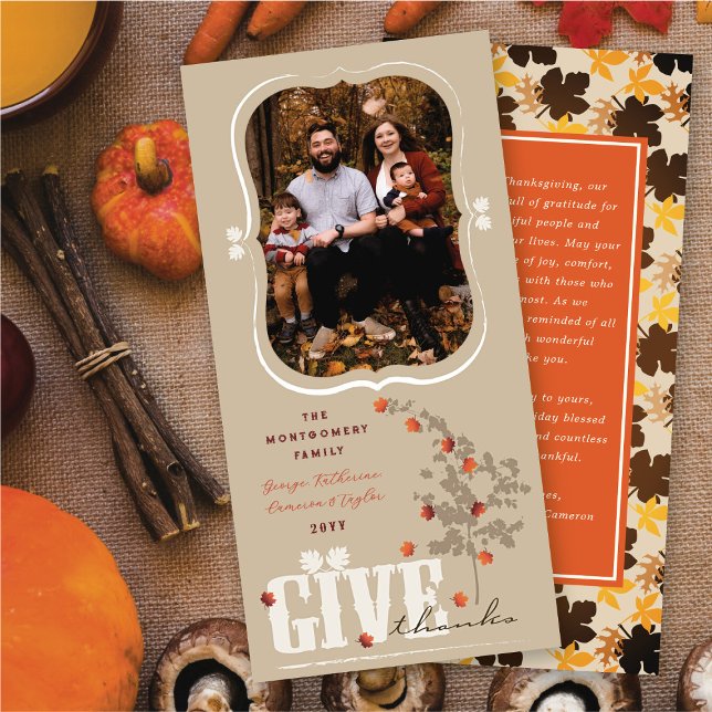 Ge Löv  Thanksgiving Photo Julkort (Give Thanks Falling Leaves Thanksgiving Photo Holiday Card @ fat_fa_tin)