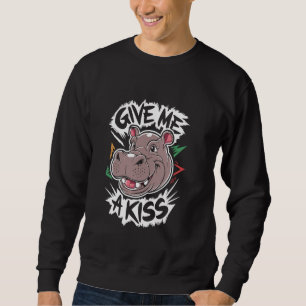 Ge Me A Kiss Hippo - Vintage Cute Hippopotamus L. Lång Ärmad Tröja