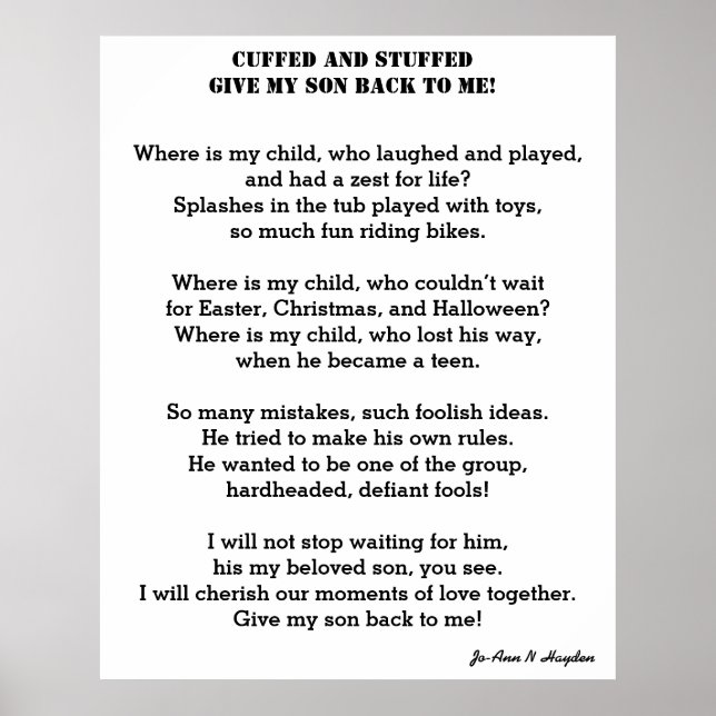 GE ME BAKGRUND MIN SON-dikt Poster (Framsidan)