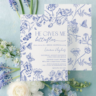 Ge Me Butterflies Blue Vintage Möhippa Inbjudningar