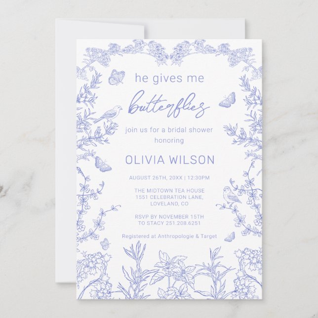 Ge Me Butterflies Chinoiserie Möhippa Inbjudningar (Framsida)