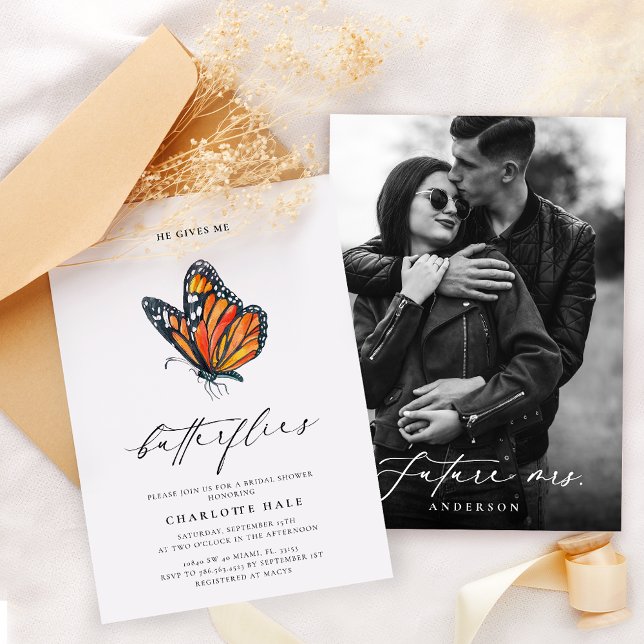 Ge Me Butterflies Monarch Couple Photo Inbjudningar (Skapare uppladdad)
