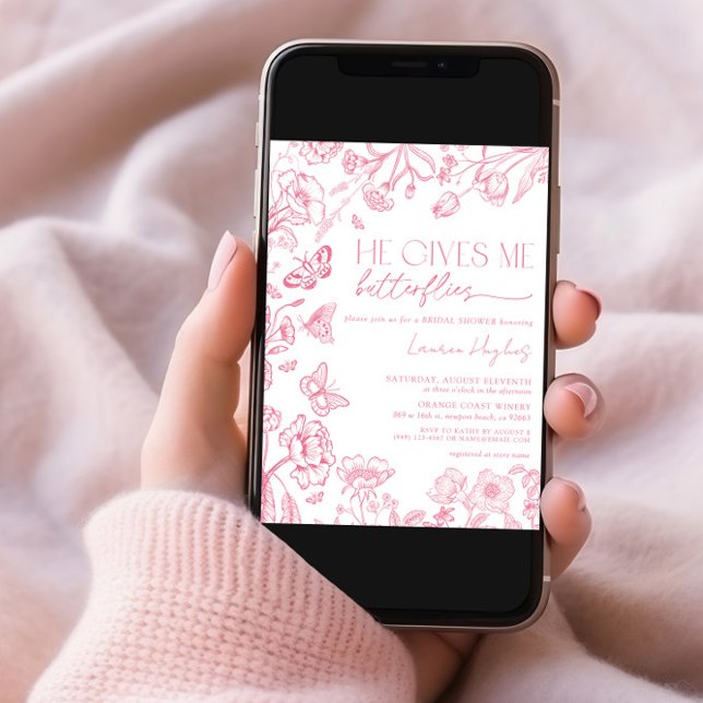 Ge Me Butterflies Rosa Vintage Möhippa Inbjudningar (Skapare uppladdad)