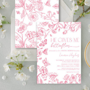 Ge Me Butterflies Rosa Vintage Möhippa Inbjudningar