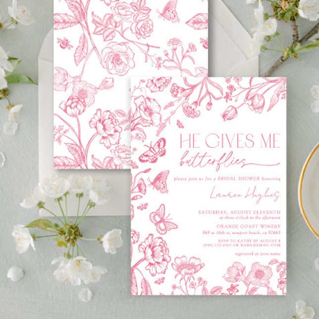 Ge Me Butterflies Rosa Vintage Möhippa Inbjudningar (Skapare uppladdad)
