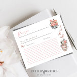 Ge Me Butterflies Tea Blommigt Shower Game<br><div class="desc">Elegant Ge Me Butterflies temat  Rosa och Grått Vild Flowers and Butterflies and Kopp Watercolor Blommigt High Tea Brunch Möhippa Party Funny Game Recipe Card</div>