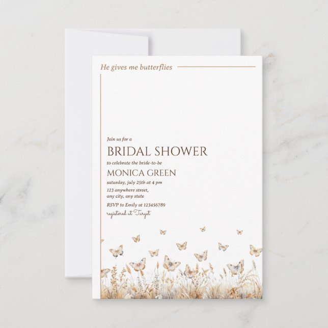 Ge mig fjärilar minimalistisk Möhippa Inbjudningar (Framsida)