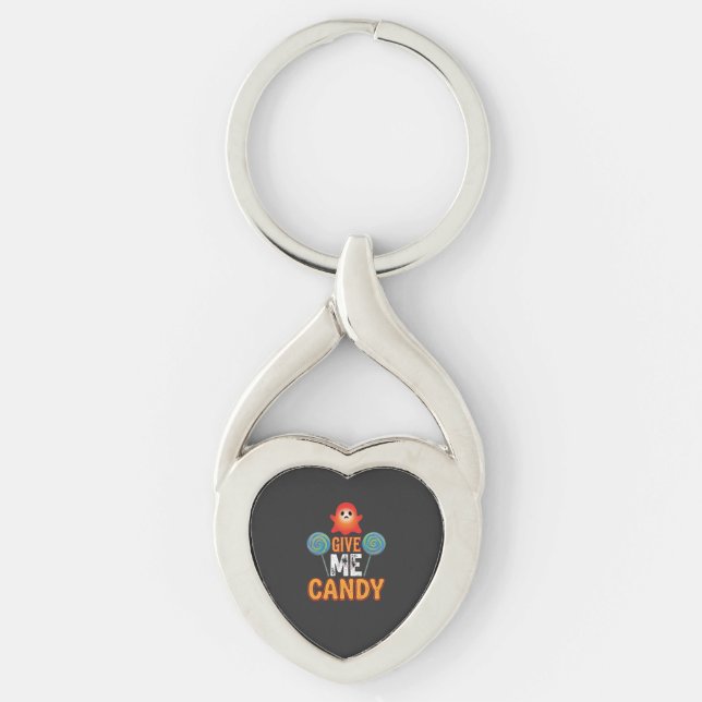 Ge Mig Godis Halloween Ghost_1 Twisted Heart Silverfärgad Nyckelring (Framsidan)