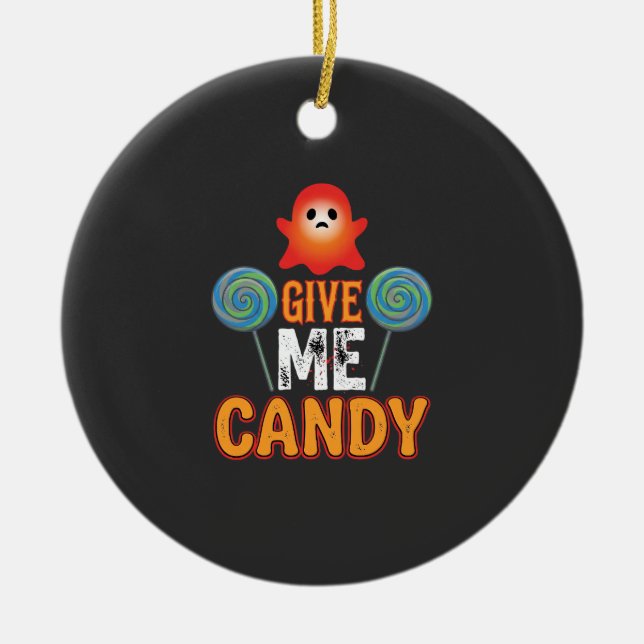 Ge Mig Godis Halloween Spöke_1 Julgransprydnad Keramik (Framsidan)