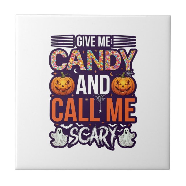 Ge Mig Godis Ring Skräck Halloween Spöke Pumpa_1 Kakelplatta (Framsidan)