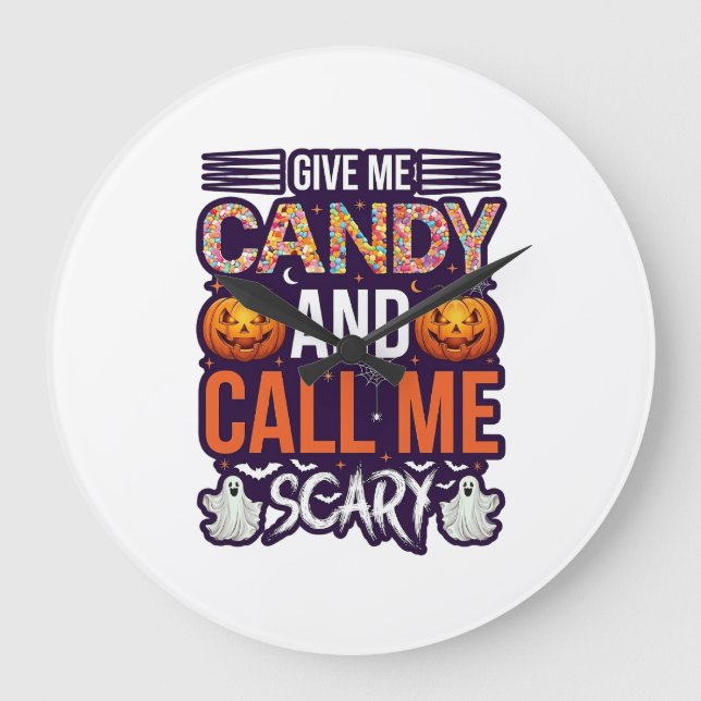Ge Mig Godis Ring Skräck Halloween Spöke Pumpa_1 Stor Klocka (Framsida)