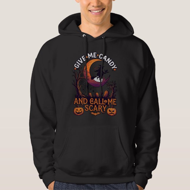 Ge Mig Godis Ring Skrämmande Häxa Måne Pumpa Hoodie (Framsida)