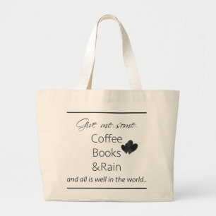 Ge mig något kaffe, bokar och regna jumbo tygkasse