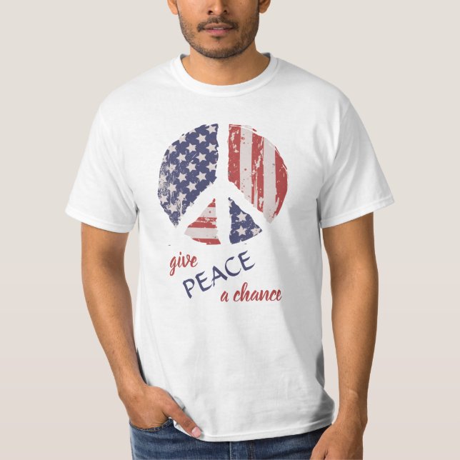 Ge Peace A Chance - American Flagga Peace Symbol T Shirt (Framsida)