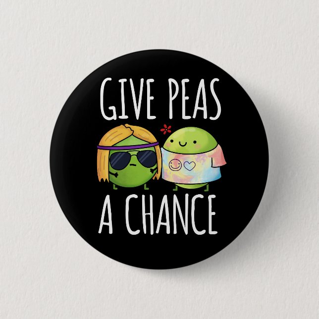 Ge Peas A Chance Funny Hippie Peas Pun Mörk BG Knapp (Framsida)