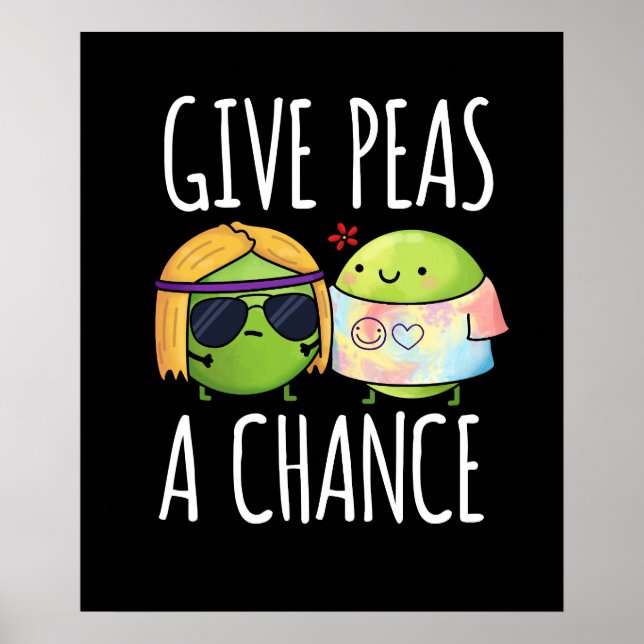 Ge Peas A Chance Funny Hippie Peas Pun Mörk BG Poster (Framsidan)