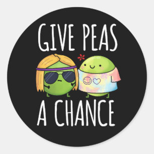Ge Peas A Chance Funny Hippie Peas Pun Mörk BG Runt Klistermärke
