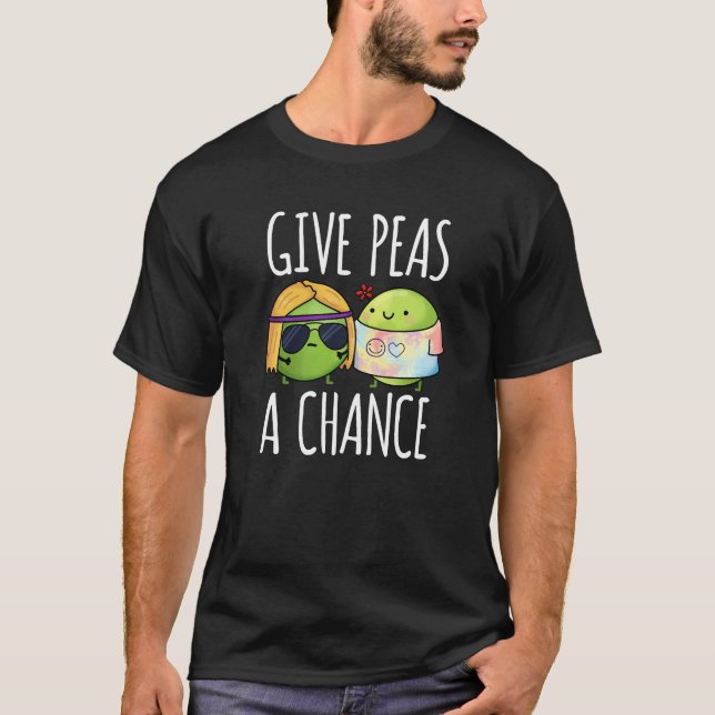 Ge Peas A Chance Funny Hippie Peas Pun Mörk BG T Shirt (Framsida)