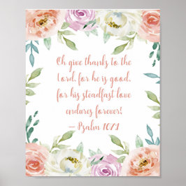 Ge Tack, bibel Verse Girly Watercolor Blommigt Poster