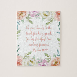 Ge Tack, bibel verse Girly Watercolor, Blommigt Pussel
