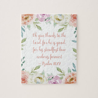 Ge Tack, bibel verse Girly Watercolor, Blommigt Pussel