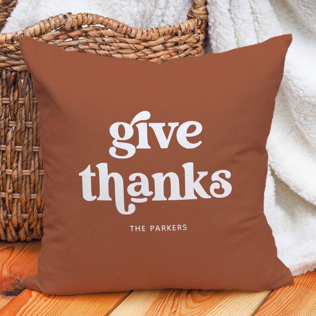Ge tack | Boho Retro Terracotta Kudde (A retro and boho Thanksgiving pillow in terracotta and white)