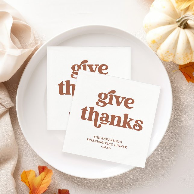 Ge tack | Boho Retro Thanksgiving Pappersservett (Boho and retro terracotta and white napkins that are perfect for your Thanksgiving dinner)