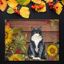Ge Tack Cat och Solblommor - höst Thanksgiving Helg Vykort