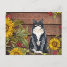 Ge Tack Cat och solblommor på hösten