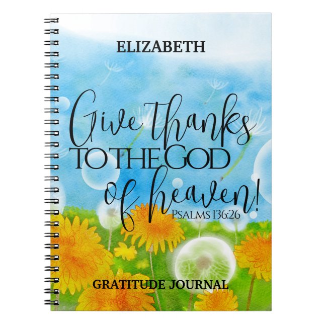 Ge Tack Christian Bible Verse Dandelions Fält Anteckningsbok (Framsidan)