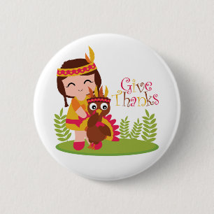 Ge Tack Cute Tribal Girl Thanksgiving Turkiet Knapp