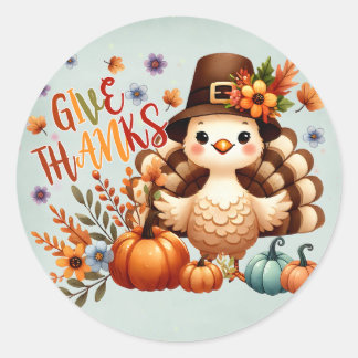 Ge tack - Cute Turkey Thanksgiving Sticker Runt Klistermärke