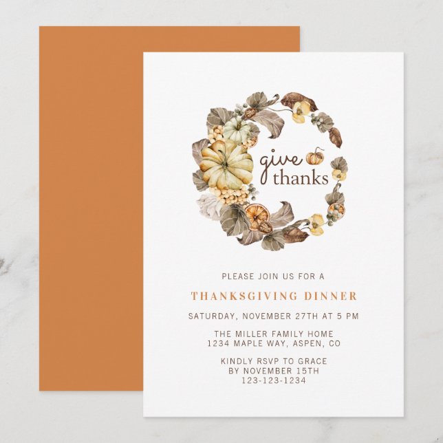 Ge tack Enkel akvarell Thanksgiving Middag  Inbjudningar (Fram/baksida)
